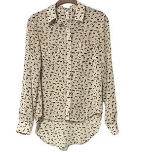 Xhilaration Womens African Animal Safari Pattern Button Down Sheer Top Xsmall